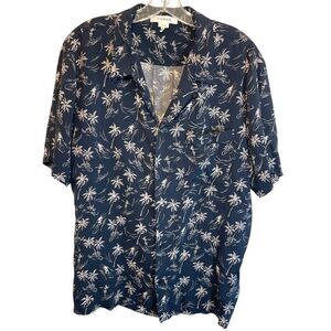 Frame MENS button up dress shirt XL black white Hawaiian floral camp palm trees